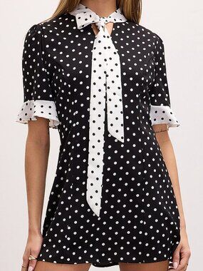 NWT Tie-neck polka-dotted minidress black & white